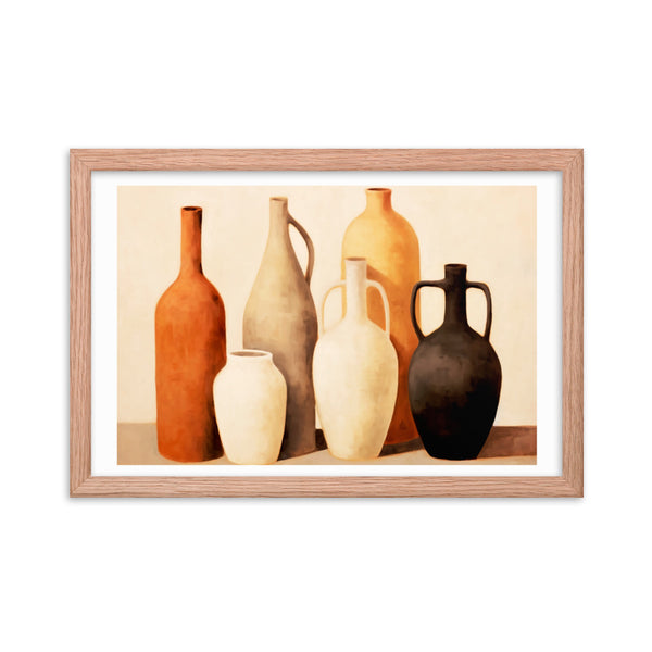 Rustic Elegance - Timeless Vessels in Still Life - Red Oak 12″×18″ - Framed Posters