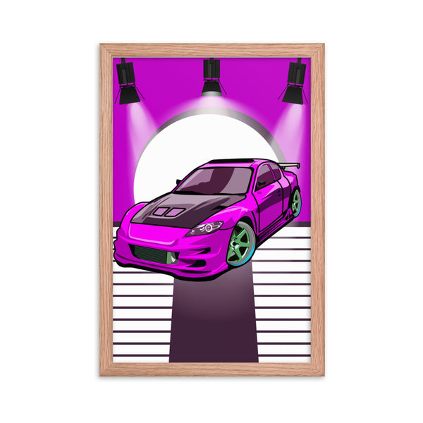 Neon Drive - Vibrant Speed Wall Art - Red Oak 12″×18″ - Wooden Framed Posters