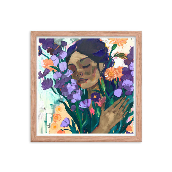 Blossoming Dreams - A Moment Captured - Red Oak 14″×14″ - Wooden Framed Posters