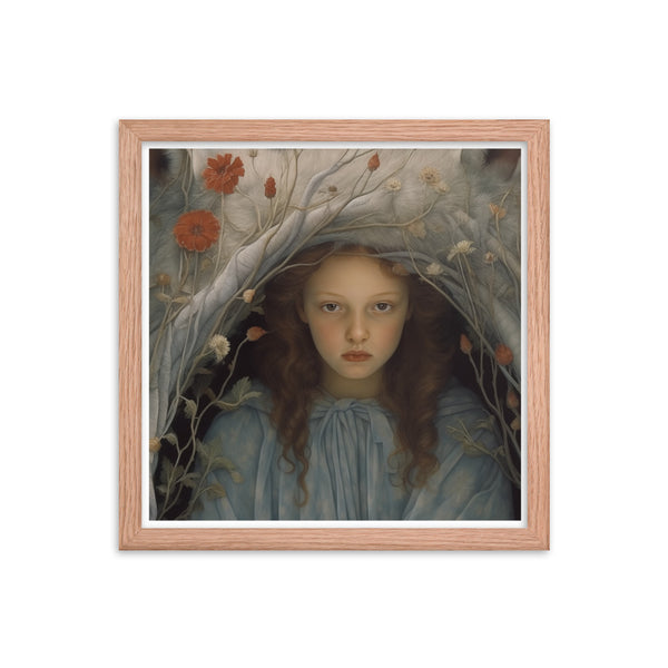 Dreamlike Innocence - A Serene Portrait - Red Oak 14″×14″ - Framed Poster