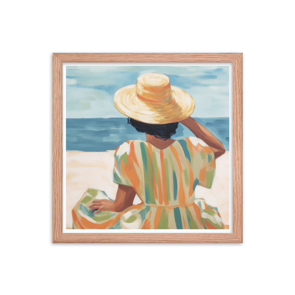 Seaside Reflections - A Tranquil Escape - Red Oak 14″×14″ - Framed Poster