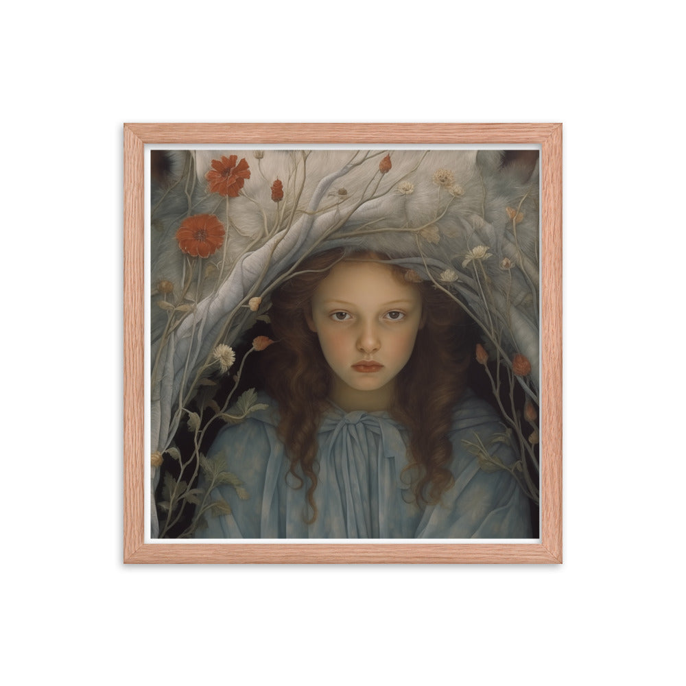 Dreamlike Innocence - A Serene Portrait - Red Oak 16″×16″ - Framed Poster