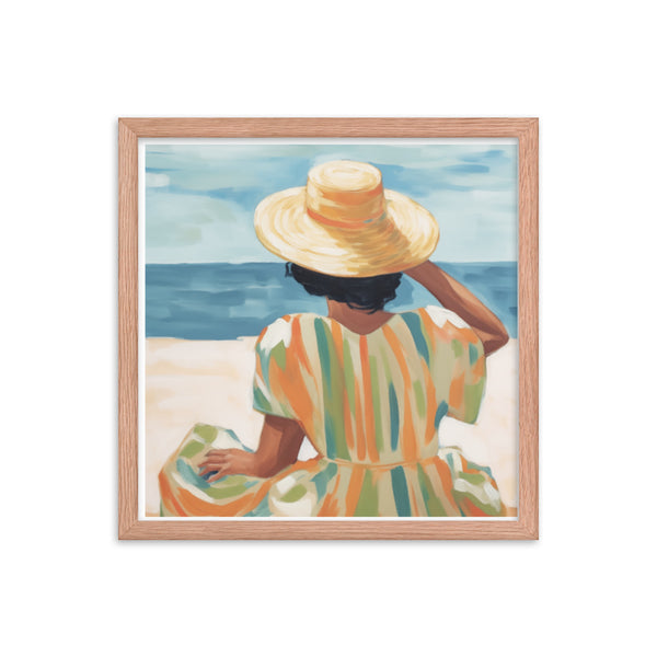 Seaside Reflections - A Tranquil Escape - Red Oak 16″×16″ - Framed Poster