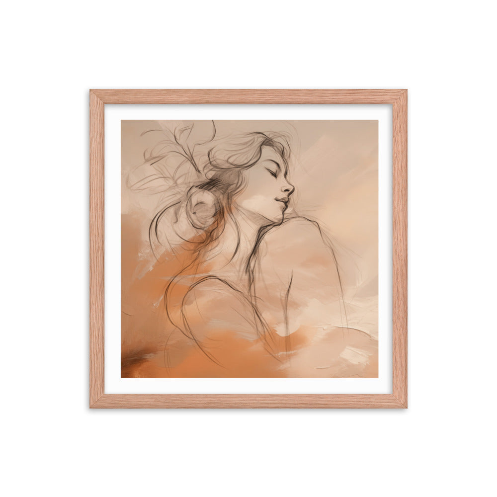 Serene Reflections - Woman in Sketch Wall Decor - Red Oak 16″×16″ - Framed Poster