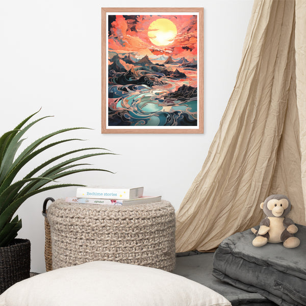 Sunset Symphony- Vibrant Landscape Framed Poster - Red Oak 16″×20″ - Wooden Framed Posters