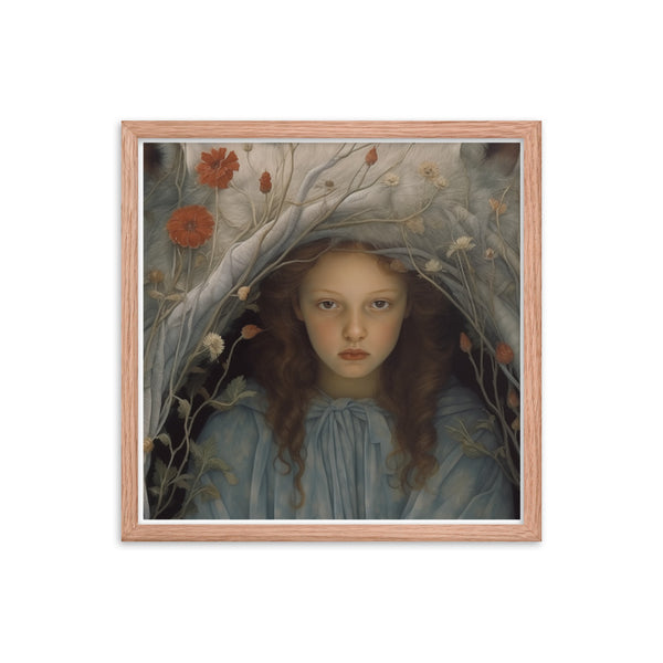 Dreamlike Innocence - A Serene Portrait - Red Oak 18″×18″ - Framed Poster