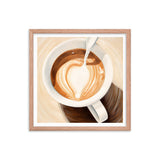 Warmth in a Cup - Heart-Shaped Coffee Art - Red Oak 18″×18″ - Framed Posters