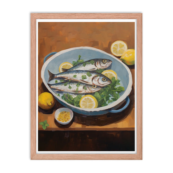 Culinary Artistry - Fresh Catch Delight - Red Oak 18″×24″ - Framed Posters