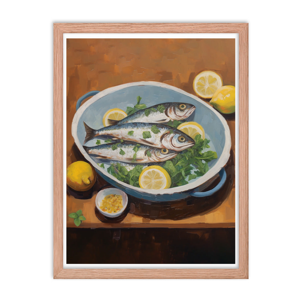 Culinary Artistry - Fresh Catch Delight - Red Oak 18″×24″ - Framed Posters