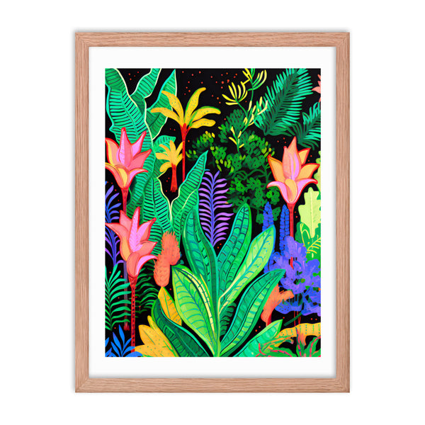 Rainforest Radiance - Colorful Canopy - Red Oak 18″×24″ - Wooden Framed Posters