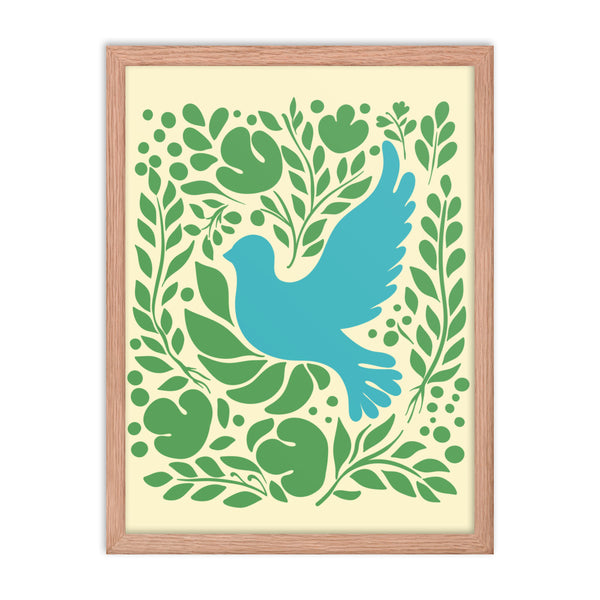 Nature's Embrace - Blue Bird and Greenery - Red Oak - Wooden Framed Posters