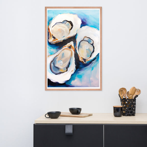 Ocean's Bounty - Elegant Oyster Art - - Wooden Framed Posters