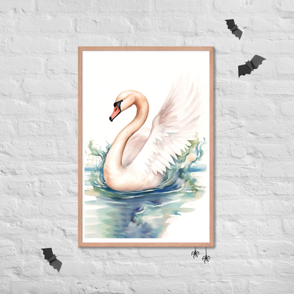 Graceful Serenity - Elegant Swan Art - Red Oak - Wooden Framed Posters