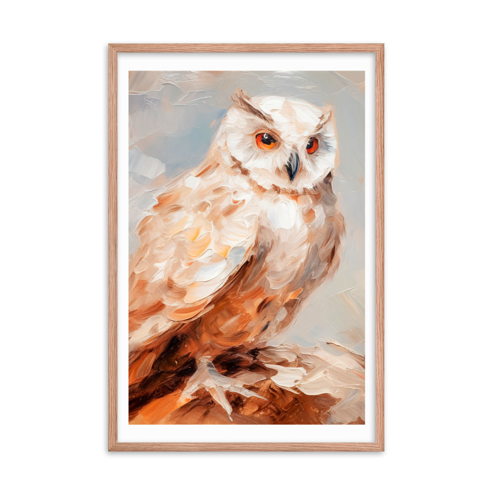 Wild Wisdom - Owl in Earthy Hues - Red Oak 24″×36″ - Wooden Framed Posters