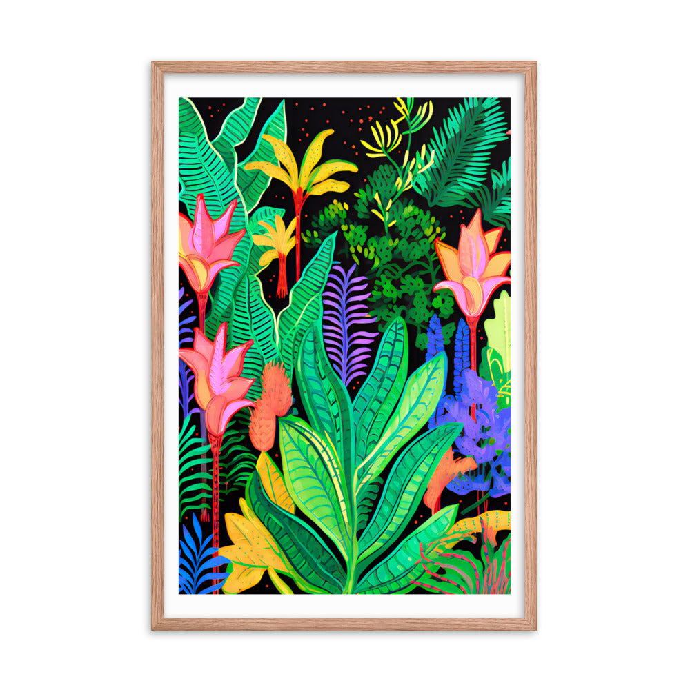 Rainforest Radiance - Colorful Canopy - Red Oak 24″×36″ - Wooden Framed Posters