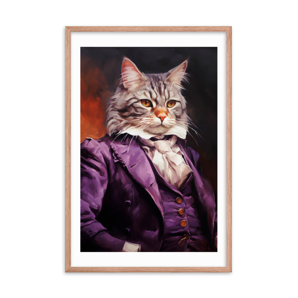 Victorian Cat - Whimsical Nobility - Red Oak 24″×36″ - Framed Posters