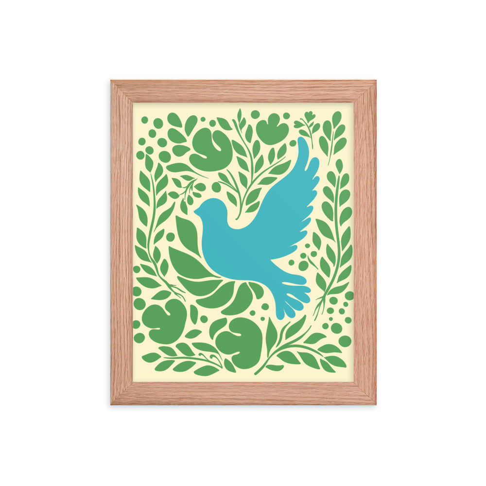 Nature's Embrace - Blue Bird and Greenery - - Wooden Framed Posters