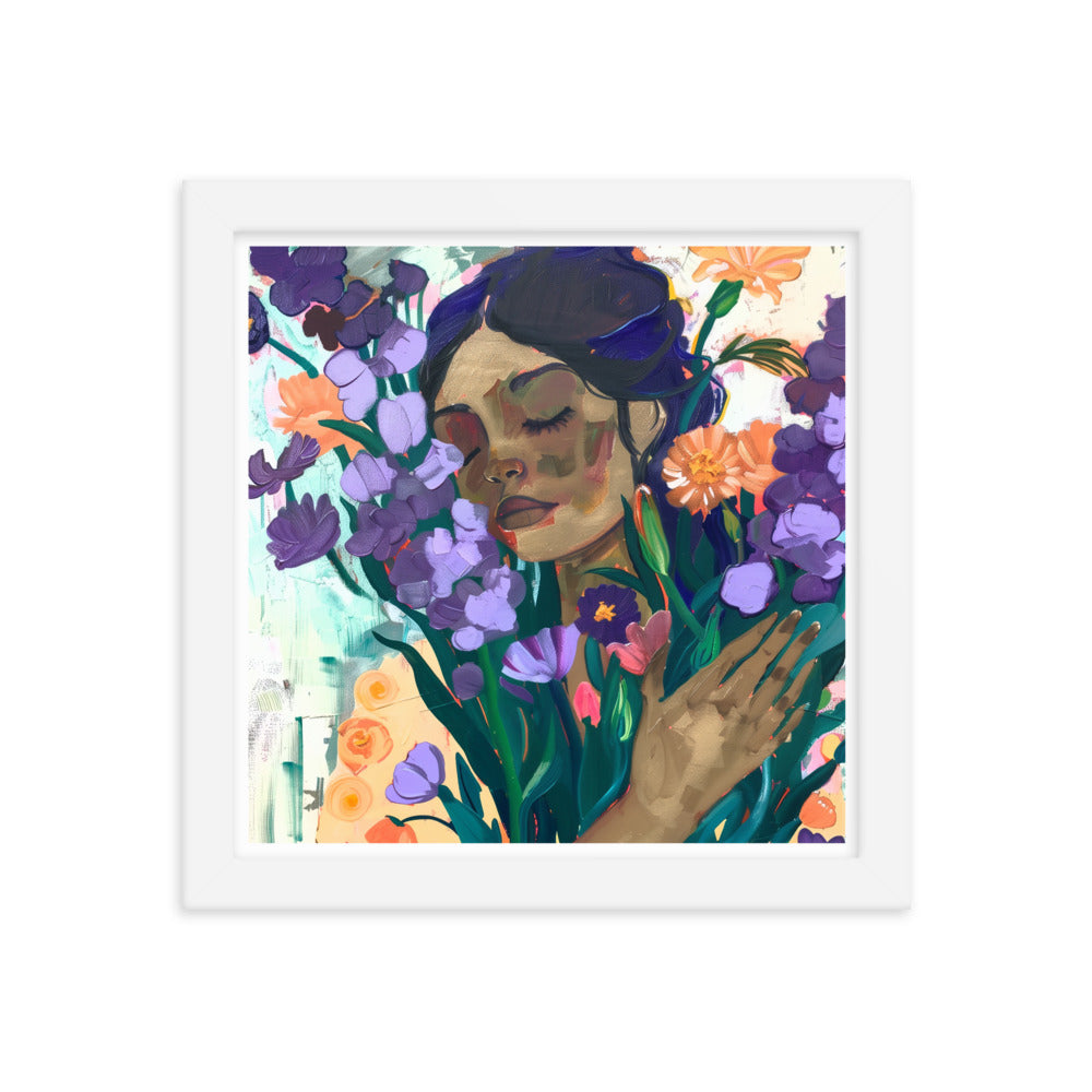 Blossoming Dreams - A Moment Captured - White 10″×10″ - Wooden Framed Posters