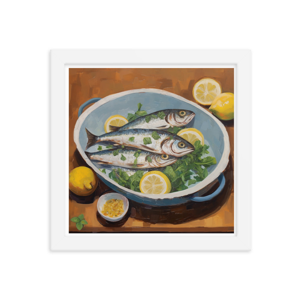 Culinary Artistry - Fresh Catch Delight - White 10″×10″ - Framed Posters