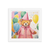 Festive Cheer - Adorable Bear with Balloons - White 10″×10″ - Framed Poster