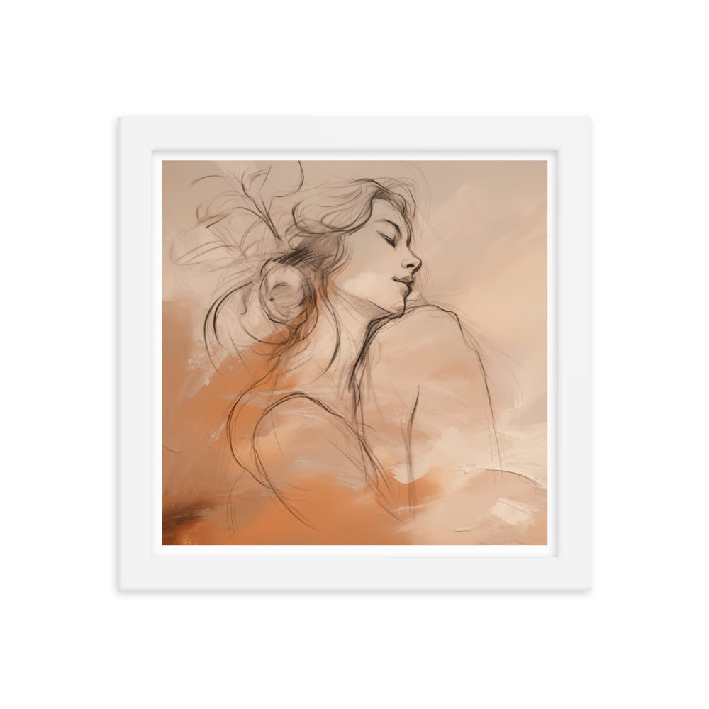 Serene Reflections - Woman in Sketch Wall Decor - White 10″×10″ - Framed Poster