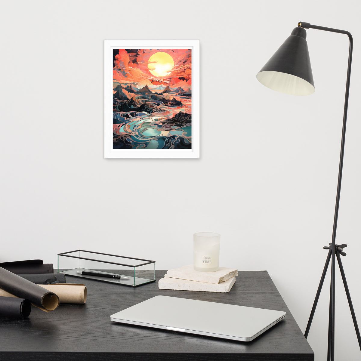 Sunset Symphony- Vibrant Landscape Framed Poster - White 11″×14″ - Wooden Framed Posters