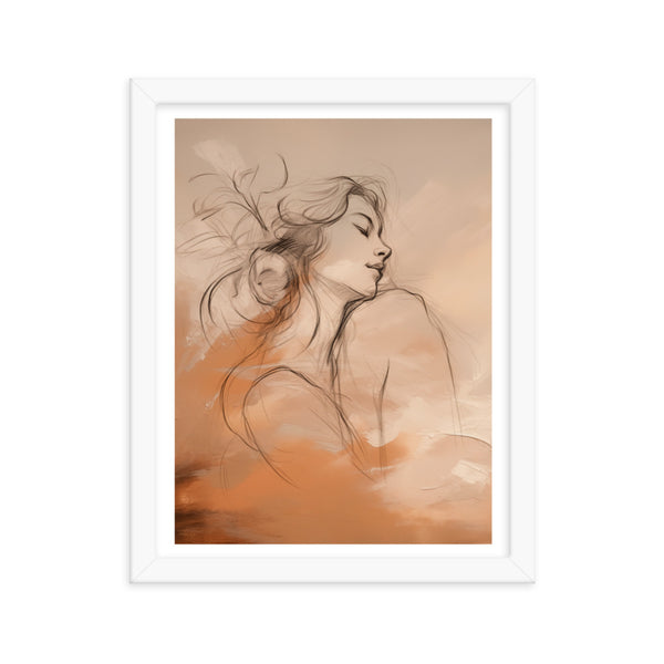 Serene Reflections - Woman in Sketch Wall Decor - White 11″×14″ - Framed Poster