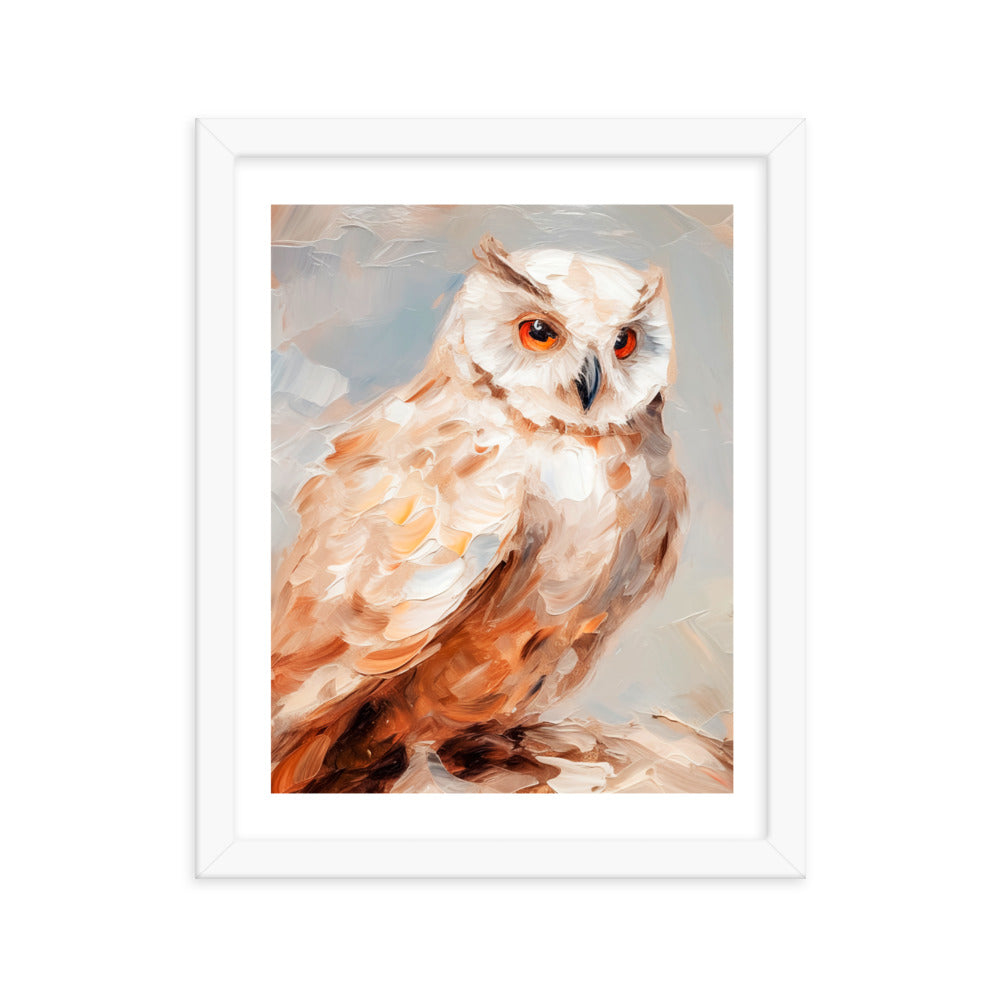 Wild Wisdom - Owl in Earthy Hues - White 11″×14″ - Wooden Framed Posters