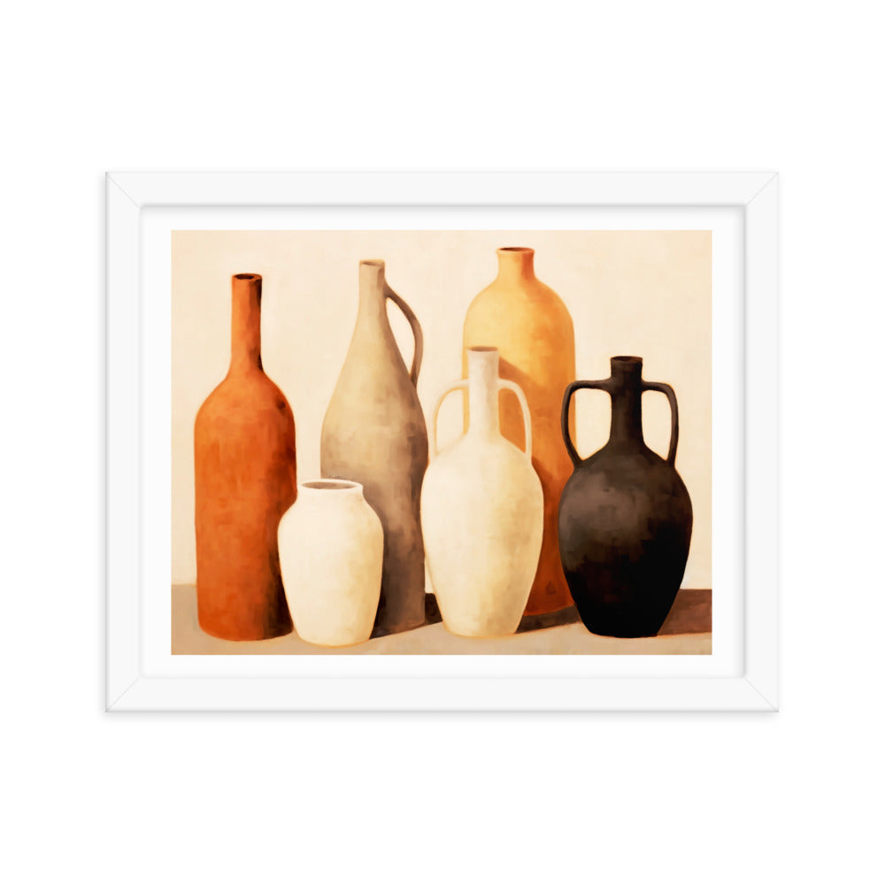 Rustic Elegance - Timeless Vessels in Still Life - White 11″×14″ - Framed Posters