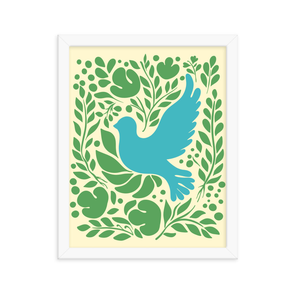 Nature's Embrace - Blue Bird and Greenery - - Wooden Framed Posters