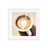 Warmth in a Cup - Heart-Shaped Coffee Art - White 12″×12″ - Framed Posters