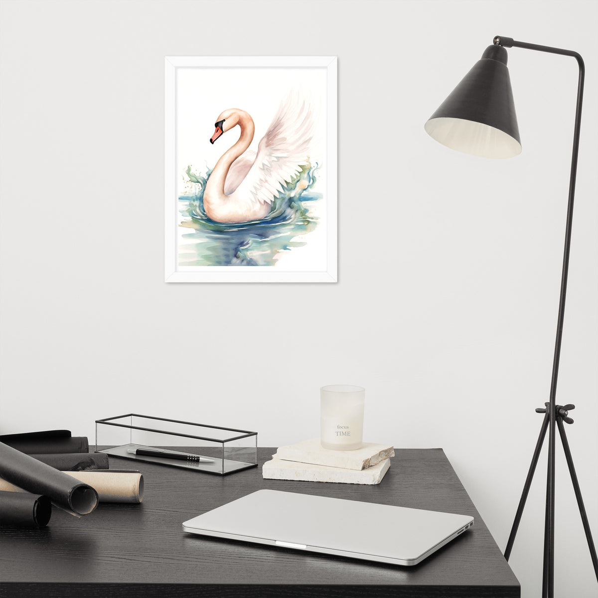 Graceful Serenity - Elegant Swan Art - - Wooden Framed Posters