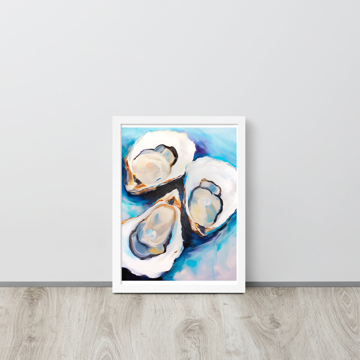 Ocean's Bounty - Elegant Oyster Art - White - Wooden Framed Posters