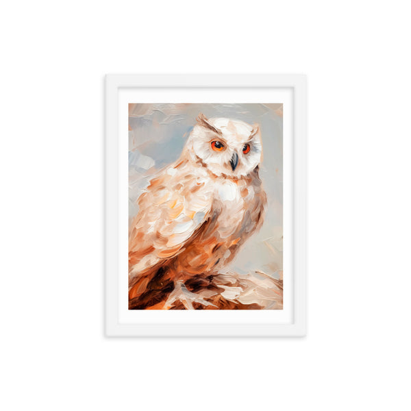 Wild Wisdom - Owl in Earthy Hues - White 12″×16″ - Wooden Framed Posters