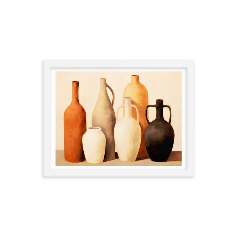 Rustic Elegance - Timeless Vessels in Still Life - White 12″×16″ - Framed Posters