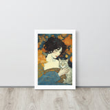 Timeless Bond - Woman and Cat - - Wooden Framed Posters