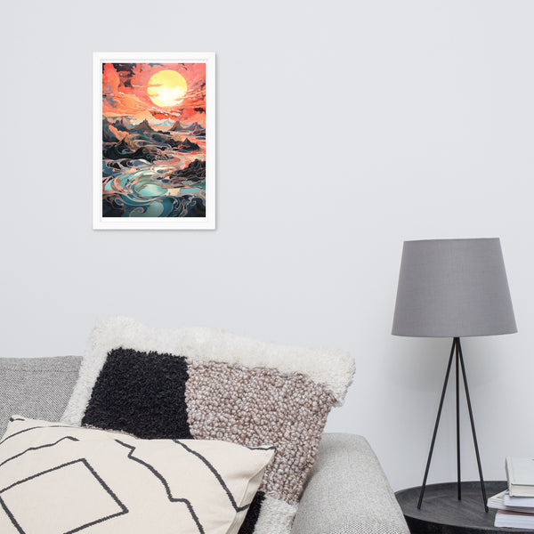 Sunset Symphony- Vibrant Landscape Framed Poster - White 12″×18″ - Wooden Framed Posters