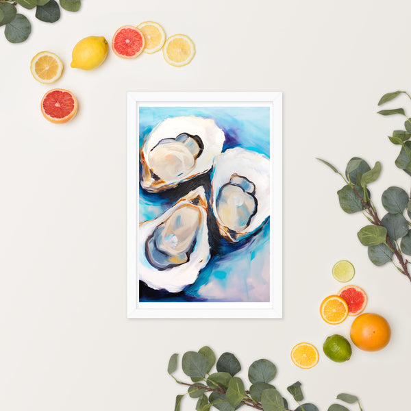 Ocean's Bounty - Elegant Oyster Art - - Wooden Framed Posters