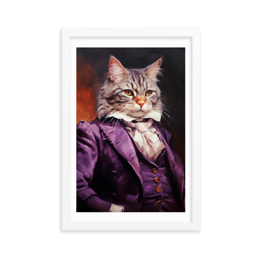 Victorian Cat - Whimsical Nobility - White 12″×18″ - Framed Posters