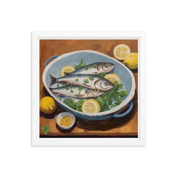 Culinary Artistry - Fresh Catch Delight - White 14″×14″ - Framed Posters