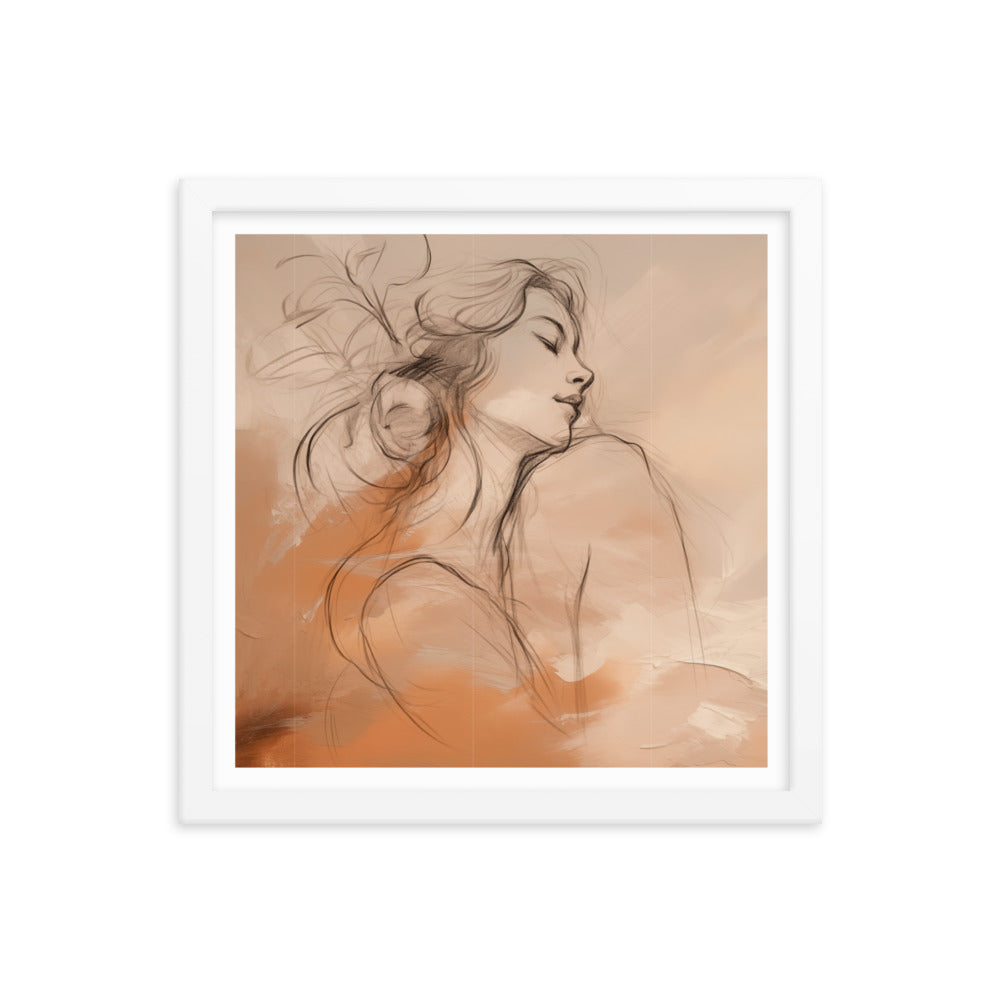 Serene Reflections - Woman in Sketch Wall Decor - White 14″×14″ - Framed Poster