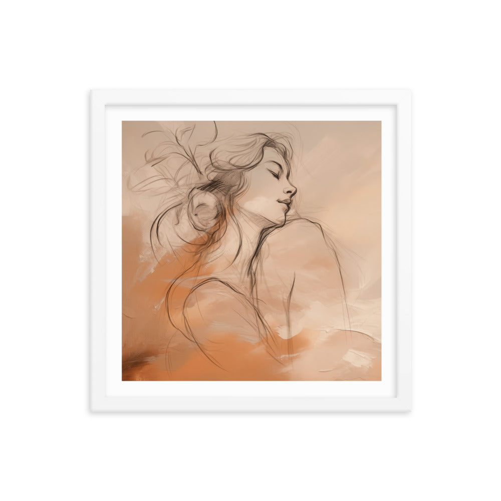 Serene Reflections - Woman in Sketch Wall Decor - White 16″×16″ - Framed Poster