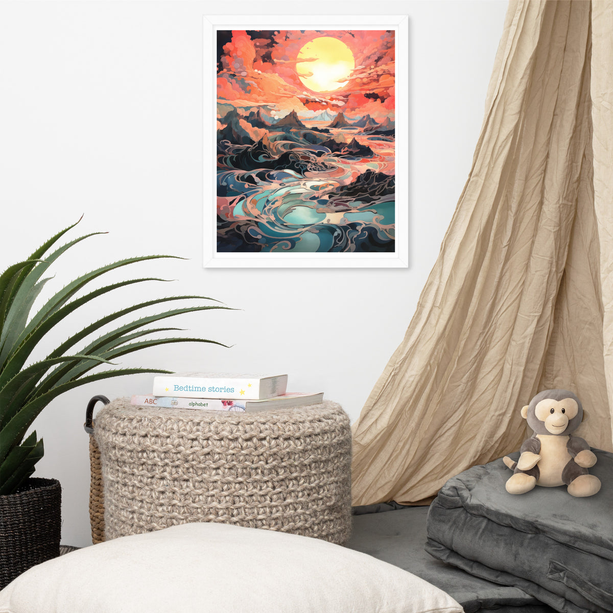 Sunset Symphony- Vibrant Landscape Framed Poster - White 16″×20″ - Wooden Framed Posters