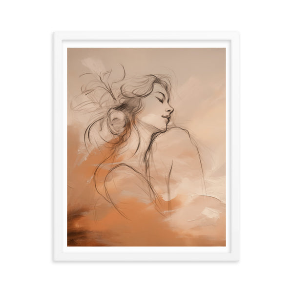 Serene Reflections - Woman in Sketch Wall Decor - White 16″×20″ - Framed Poster