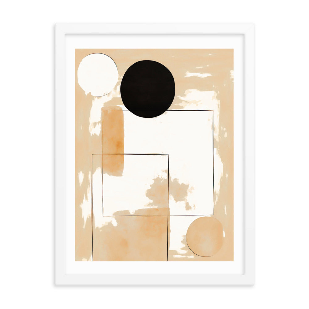 Minimalist Elegance - Geometric Shapes in Neutral Tones - White 18″×24″ - Framed Posters