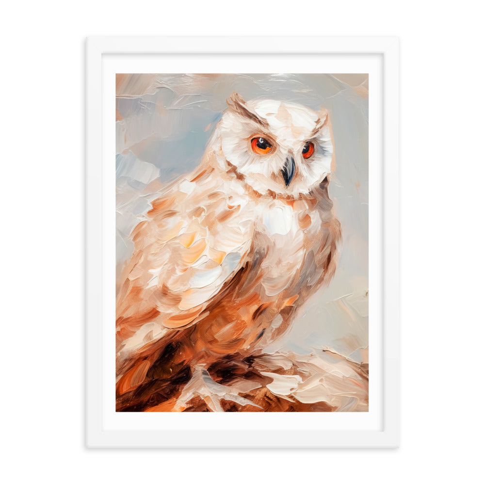 Wild Wisdom - Owl in Earthy Hues - White 18″×24″ - Wooden Framed Posters