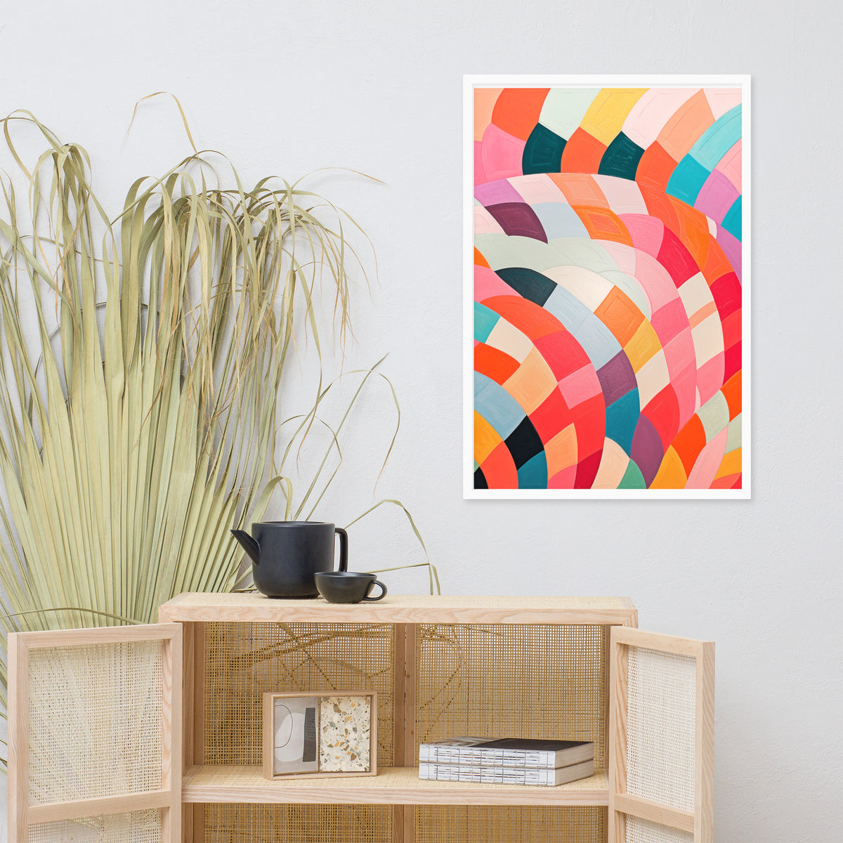 Dynamic Harmony - Abstract Color Play - White 24″×36″ - Wooden Framed Posters