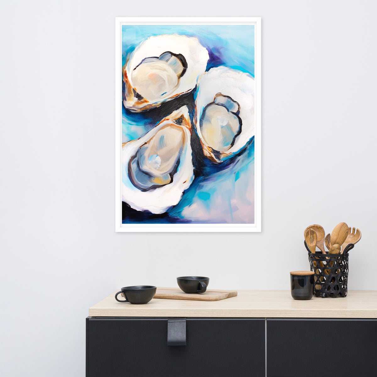 Ocean's Bounty - Elegant Oyster Art - - Wooden Framed Posters