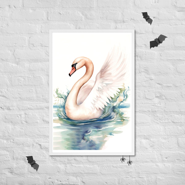 Graceful Serenity - Elegant Swan Art - White - Wooden Framed Posters