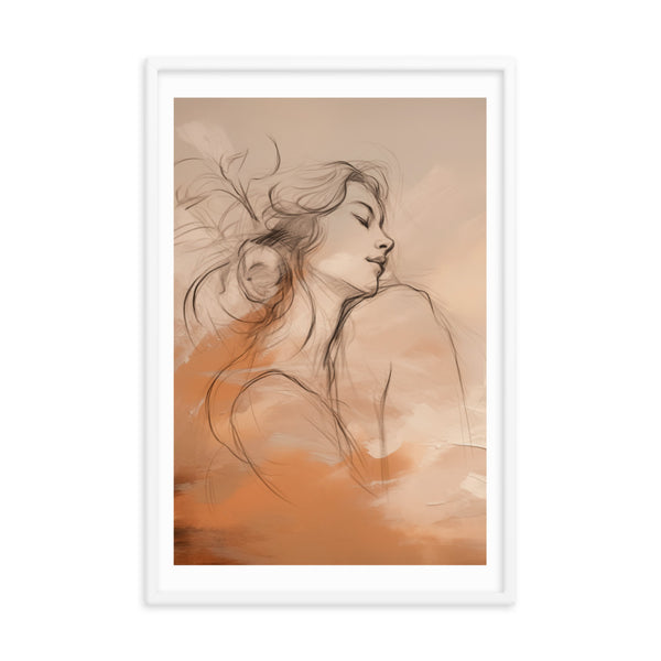 Serene Reflections - Woman in Sketch Wall Decor - White 24″×36″ - Framed Poster